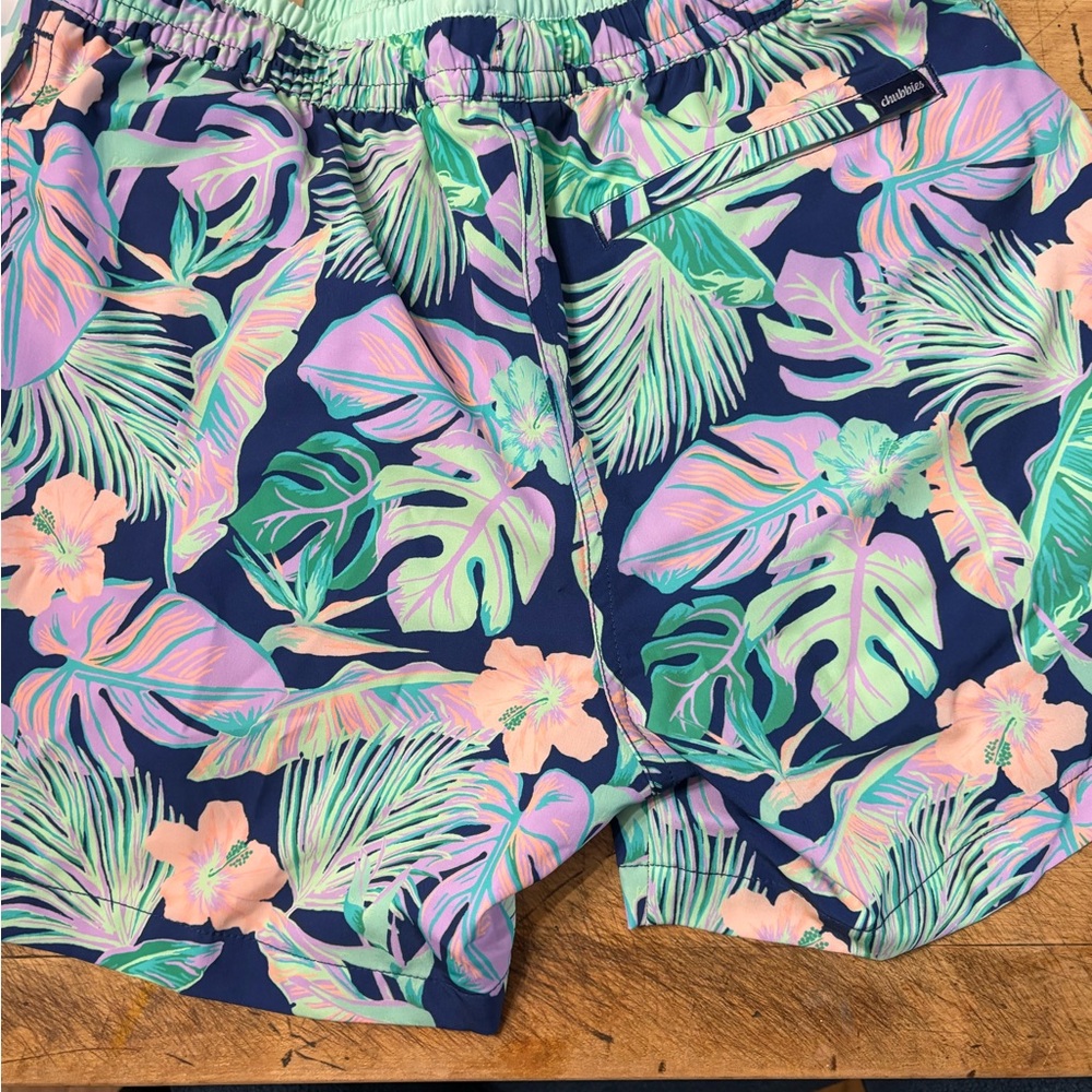 Chubbies Mint and Purple Leaf Swim Shorts